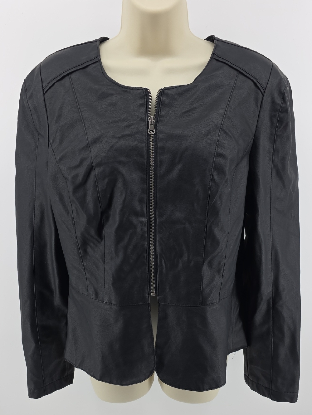 Body Central Black Faux Leather Zip Jacket with Panel Seams